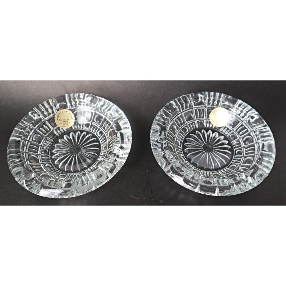 2 Vintage MCM Crystal Ashtrays Pipe Cigar Tobaciana